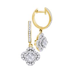 Womens Princess Diamond Cluster Dangle Earrings 1 Cttw 14kt Yellow Gold - REF-65A5M