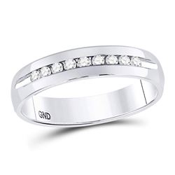 Mens Machine Set Round Diamond Wedding Channel Band Ring 1/4 Cttw 14kt White Gold - REF-38H9R