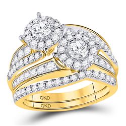 Round Diamond 2-Stone Bridal Wedding Ring Band Set 1-3/4 Cttw 14kt Yellow Gold - REF-150H5R