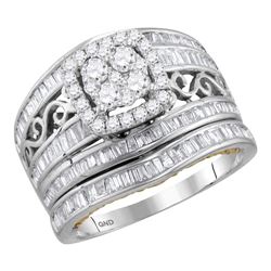 Round Diamond Cluster Bridal Wedding Ring Band Set 1-1/2 Cttw 14kt Two-tone Gold - REF-101W5K