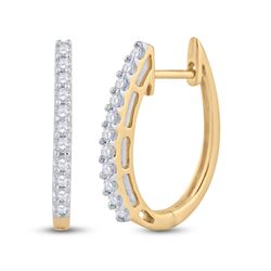 Womens Round Diamond Hoop Earrings 1/4 Cttw 14kt Yellow Gold - REF-27M9H