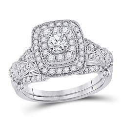 Round Diamond Bridal Wedding Ring Band Set 1 Cttw 14kt White Gold - REF-107M9H