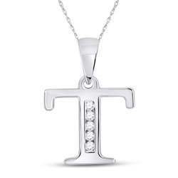 Womens Round Diamond T Initial Letter Pendant 1/20 Cttw 10kt White Gold - REF-6F5W