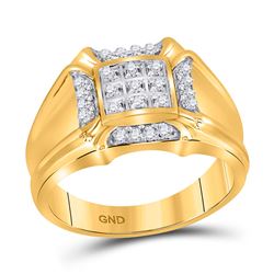 Mens Round Diamond Cluster Ring 1/4 Cttw 10kt Yellow Gold - REF-25N5F