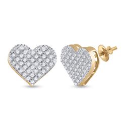 Womens Round Diamond Heart Earrings 1/4 Cttw 10kt Yellow Gold - REF-15A9M