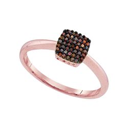 Womens Round Red Color Enhanced Diamond Square Cluster Ring 1/8 Cttw 10kt Rose Gold - REF-14F5W