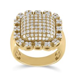 Mens Round Diamond Pillow Cluster Ring 2-1/2 Cttw 10kt Yellow Gold - REF-159X9A