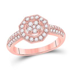 Womens Round Diamond Fashion Flower Cluster Ring 1/2 Cttw 14kt Rose Gold - REF-42R5X