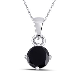 Womens Round Black Color Enhanced Diamond Solitaire Pendant 1 Cttw 10kt White Gold - REF-13M9H