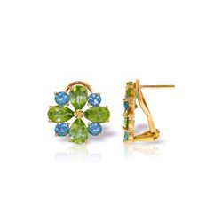 Genuine 4.85 ctw Blue Topaz & Peridot Earrings 14KT Yellow Gold - REF-58P4H