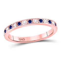 Womens Round Blue Sapphire Diamond Alternating Stackable Band Ring 1/4 Cttw 10kt Rose Gold - REF-16H