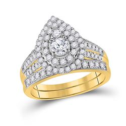 Round Diamond Pear Bridal Wedding Ring Band Set 1 Cttw 14kt Yellow Gold - REF-98Y5N