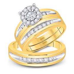 His Hers Round Diamond Solitaire Matching Wedding Set 5/8 Cttw 10kt Yellow Gold - REF-58Y9N