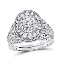 Round Diamond Bridal Wedding Ring Band Set 1 Cttw 14kt White Gold - REF-107R9X