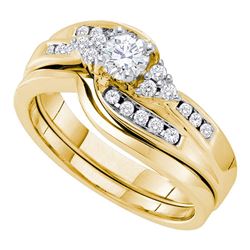 Round Diamond Bridal Wedding Ring Band Set 1/2 Cttw 14kt Yellow Gold - REF-68M5H