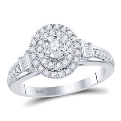 Round Diamond Oval Bridal Wedding Engagement Ring 1/2 Cttw 10kt White Gold - REF-37R9X