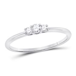 Womens Round Diamond 3-Stone Stackable Band Ring 1/6 Cttw 10kt White Gold - REF-15W9K