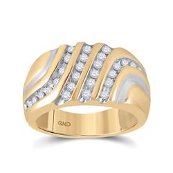 Mens Round Diamond Band Ring 1/2 Cttw 10kt Yellow Gold - REF-37H5R