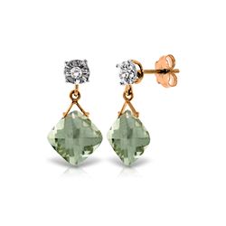 Genuine 17.56 ctw Green Amethyst & Diamond Earrings 14KT Rose Gold - REF-48V3W