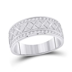 Mens Round Diamond Wedding Crosshatch Band Ring 1/2 Cttw 10kt White Gold - REF-54M5H