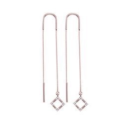 Womens Round Diamond Diagonal Square Dangle Threader Earrings 1/10 Cttw 10kt Rose Gold - REF-13A9M