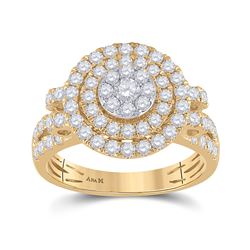 Womens Round Diamond Circle Cluster Ring 1-1/3 Cttw 14kt Yellow Gold - REF-93N9F