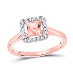 Womens Princess Morganite Diamond Solitaire Ring 1/3 Cttw 10kt Rose Gold - REF-17N5F