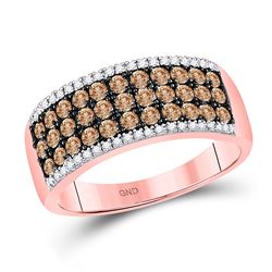 Womens Round Brown Diamond Band Ring 1 Cttw 14kt Rose Gold - REF-49X9A
