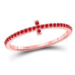 Womens Round Ruby Cross Stackable Band Ring 1/6 Cttw 10kt Rose Gold - REF-10M5H