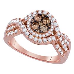 Womens Round Brown Diamond Cluster Ring 1 Cttw 14kt Rose Gold - REF-79K5Y