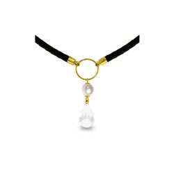 Genuine 9 ctw White Topaz & Pearl Necklace 14KT Yellow Gold - REF-54V5W
