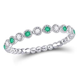 Womens Round Emerald Diamond Dot Stackable Band Ring 1/6 Cttw 10kt White Gold - REF-13M9H