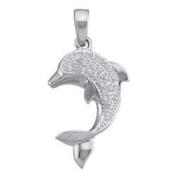 Womens Round Diamond Dolphin Fish Animal Pendant 1/10 Cttw 14kt White Gold - REF-16R9X