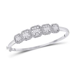 Womens Baguette Diamond Bangle Bracelet 1-5/8 Cttw 14kt White Gold - REF-181R9X