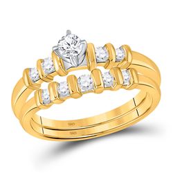 Round Diamond Bridal Wedding Ring Band Set 3/8 Cttw 10kt Yellow Gold - REF-30K9Y