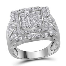Mens Round Diamond Square Frame Cluster Ring 2-1/4 Cttw 10kt White Gold - REF-128K9Y