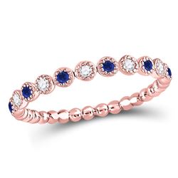 Womens Round Blue Sapphire Diamond Beaded Dot Stackable Band Ring 1/6 Cttw 10kt Rose Gold - REF-13K9