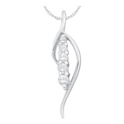 Womens Round Prong-set Diamond Journey Drop Pendant 1/5 Cttw 14kt White Gold - REF-14K9Y