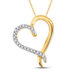 Womens Round Diamond Heart Pendant 1/10 Cttw 10kt Yellow Gold - REF-7F5W