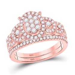 Round Diamond Bridal Wedding Ring Band Set 7/8 Cttw 14kt Rose Gold - REF-82K9Y