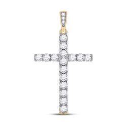 Womens Round Diamond Cross Pendant 1/2 Cttw 14kt Yellow Gold - REF-32H5R