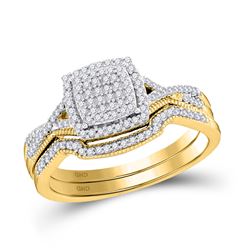 Round Diamond Square Bridal Wedding Ring Band Set 1/3 Cttw 10kt Yellow Gold - REF-29A5M