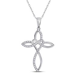 Womens Round Diamond Woven Cross Pendant 1/5 Cttw 10kt White Gold - REF-16M9H