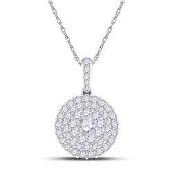 Womens Round Diamond Cluster Pendant 1/2 Cttw 14kt White Gold - REF-30K9Y