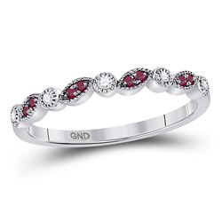 Womens Round Ruby Diamond Stackable Band Ring 1/8 Cttw 10kt White Gold - REF-9H5R