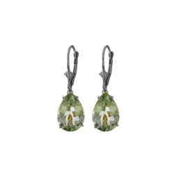 Genuine 10 ctw Green Amethyst Earrings 14KT White Gold - REF-45N3R