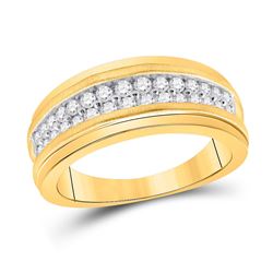 Mens Round Diamond Wedding Double Row Band Ring 3/4 Cttw 10kt Yellow Gold - REF-60F9W