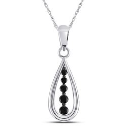 Womens Round Black Color Enhanced Diamond Teardrop Pendant 1/8 Cttw 10kt White Gold - REF-5M5H