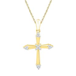 Womens Round Diamond Cross Pendant 1/10 Cttw 10kt Yellow Gold - REF-10N5F