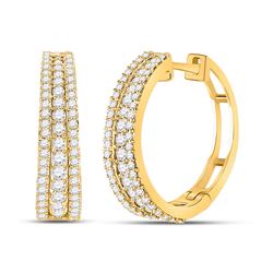 Womens Round Diamond Fashion Tapered Hoop Earrings 1 Cttw 14kt Yellow Gold - REF-76W5K